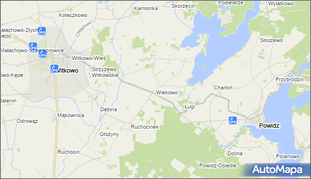 mapa Wiekowo gmina Witkowo, Wiekowo gmina Witkowo na mapie Targeo