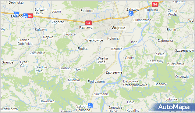 mapa Wielka Wieś gmina Wojnicz, Wielka Wieś gmina Wojnicz na mapie Targeo