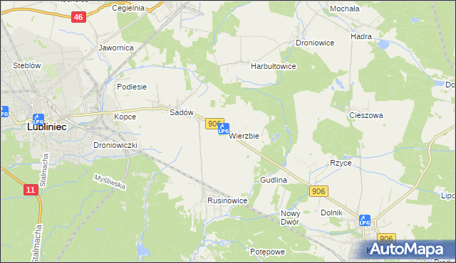 mapa Wierzbie gmina Koszęcin, Wierzbie gmina Koszęcin na mapie Targeo