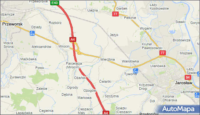 mapa Wierzbna gmina Pawłosiów, Wierzbna gmina Pawłosiów na mapie Targeo