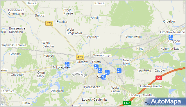 mapa Wiewiórczyn gmina Łask, Wiewiórczyn gmina Łask na mapie Targeo