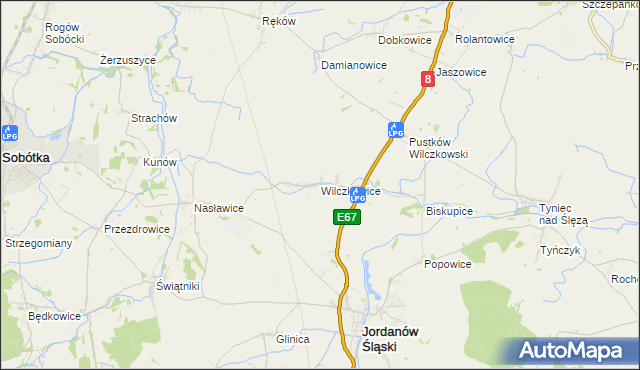 mapa Wilczkowice gmina Jordanów Śląski, Wilczkowice gmina Jordanów Śląski na mapie Targeo