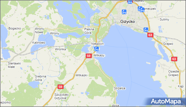 mapa Wilkasy gmina Giżycko, Wilkasy gmina Giżycko na mapie Targeo