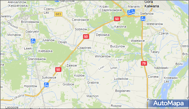 mapa Wincentów gmina Góra Kalwaria, Wincentów gmina Góra Kalwaria na mapie Targeo