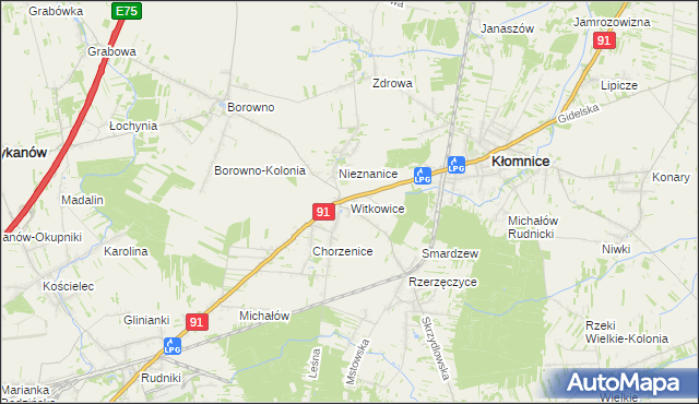 mapa Witkowice gmina Kłomnice, Witkowice gmina Kłomnice na mapie Targeo