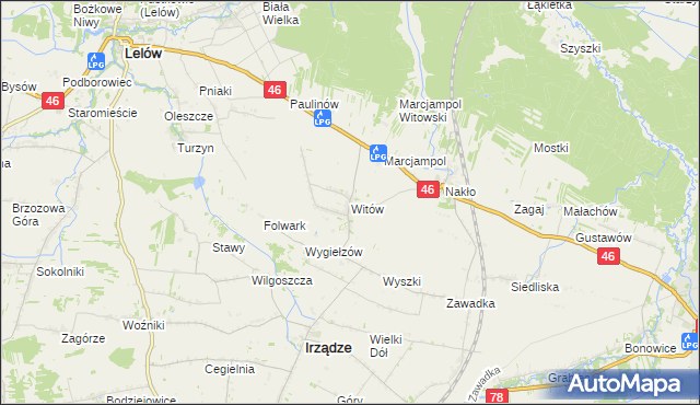 mapa Witów gmina Irządze, Witów gmina Irządze na mapie Targeo