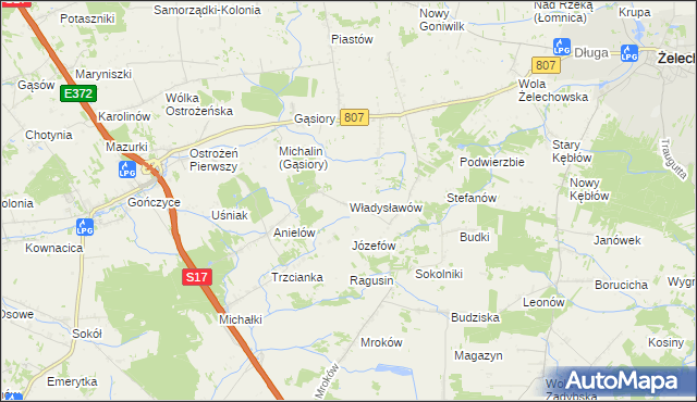 mapa Władysławów gmina Żelechów, Władysławów gmina Żelechów na mapie Targeo