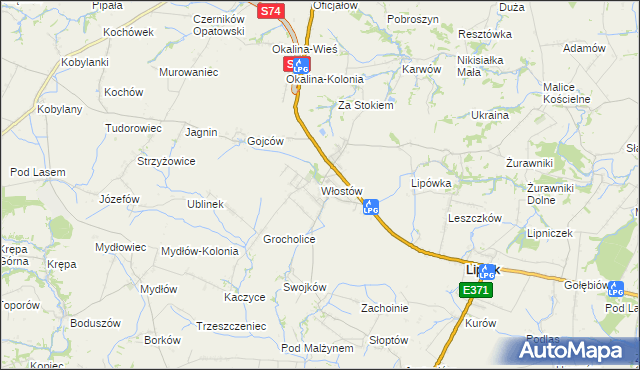 mapa Włostów gmina Lipnik, Włostów gmina Lipnik na mapie Targeo