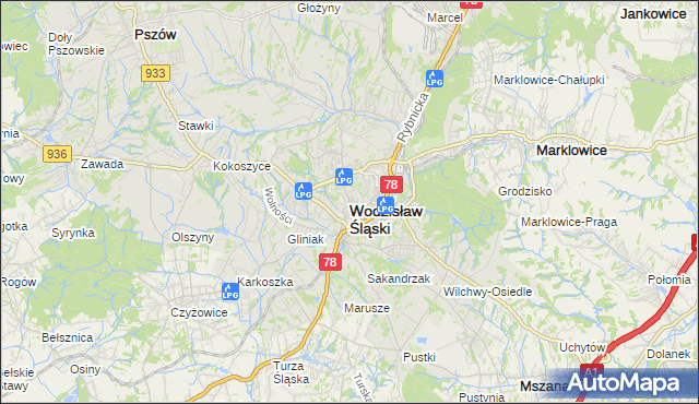 mapa Wodzisławia Śląskiego, Wodzisław Śląski na mapie Targeo