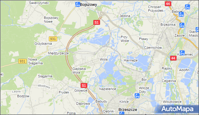 mapa Wola gmina Miedźna, Wola gmina Miedźna na mapie Targeo