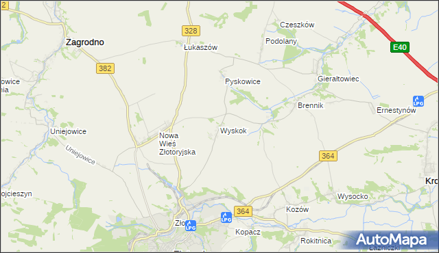 mapa Wyskok gmina Złotoryja, Wyskok gmina Złotoryja na mapie Targeo