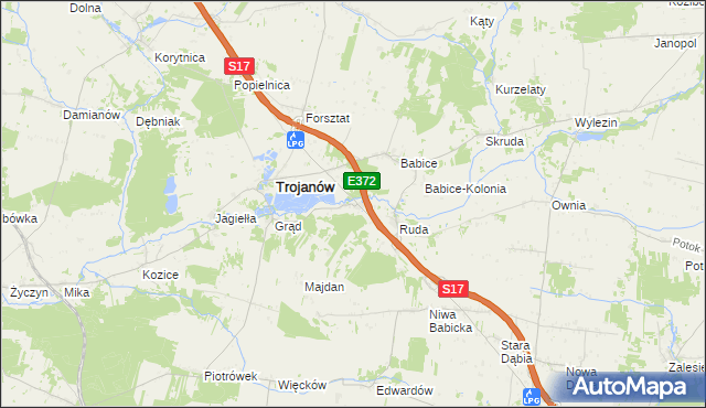 mapa Żabianka gmina Trojanów, Żabianka gmina Trojanów na mapie Targeo