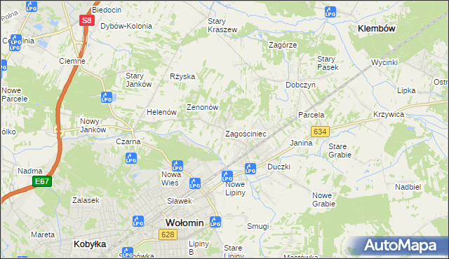 mapa Zagościniec gmina Wołomin, Zagościniec gmina Wołomin na mapie Targeo