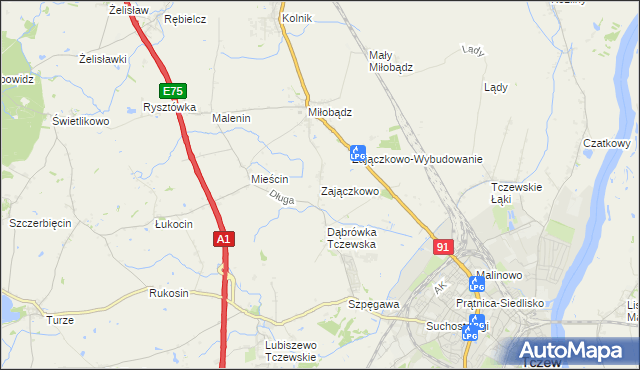 mapa Zajączkowo gmina Tczew, Zajączkowo gmina Tczew na mapie Targeo