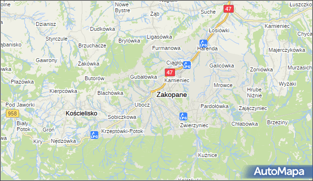 mapa Zakopanego, Zakopane na mapie Targeo