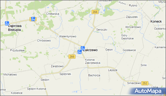 mapa Zakrzewo powiat aleksandrowski, Zakrzewo powiat aleksandrowski na mapie Targeo