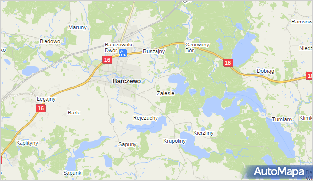 mapa Zalesie gmina Barczewo, Zalesie gmina Barczewo na mapie Targeo
