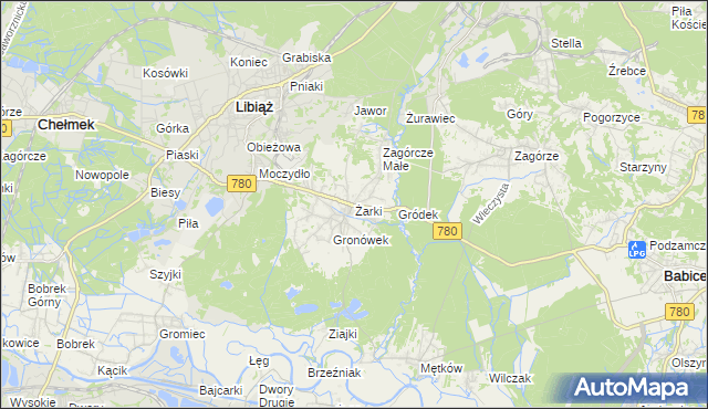 mapa Żarki gmina Libiąż, Żarki gmina Libiąż na mapie Targeo
