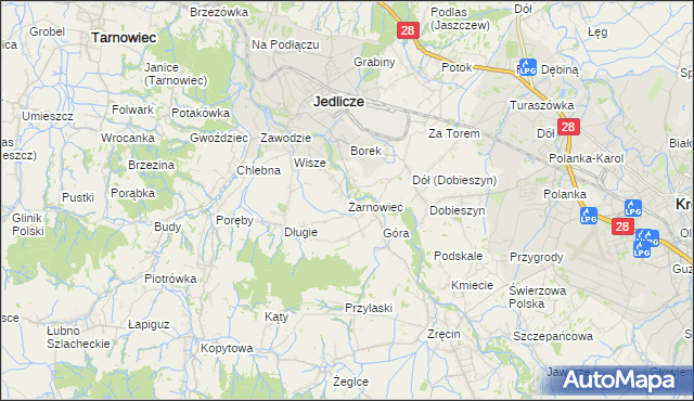 mapa Żarnowiec gmina Jedlicze, Żarnowiec gmina Jedlicze na mapie Targeo