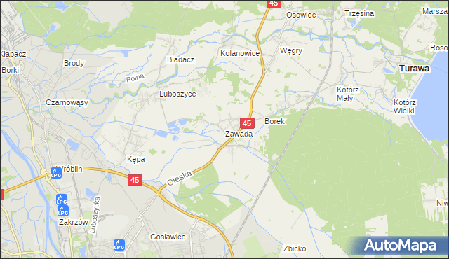 mapa Zawada gmina Turawa, Zawada gmina Turawa na mapie Targeo