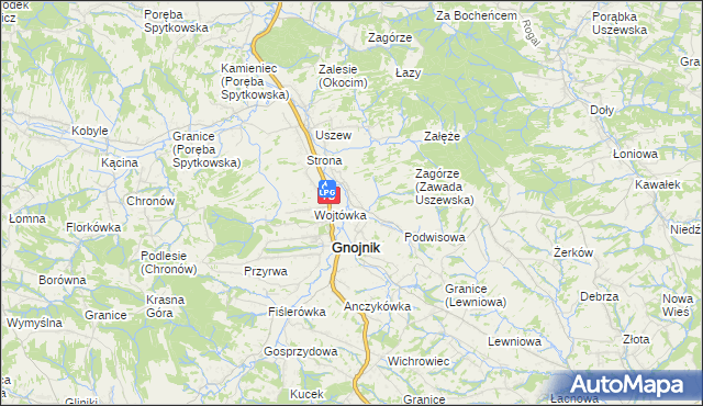 mapa Zawada Uszewska, Zawada Uszewska na mapie Targeo