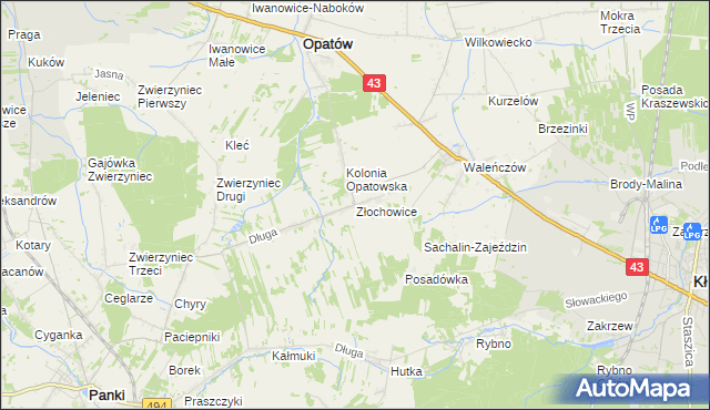 mapa Złochowice, Złochowice na mapie Targeo