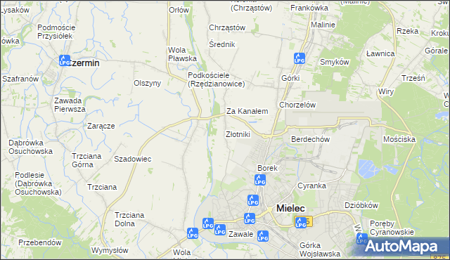 mapa Złotniki gmina Mielec, Złotniki gmina Mielec na mapie Targeo