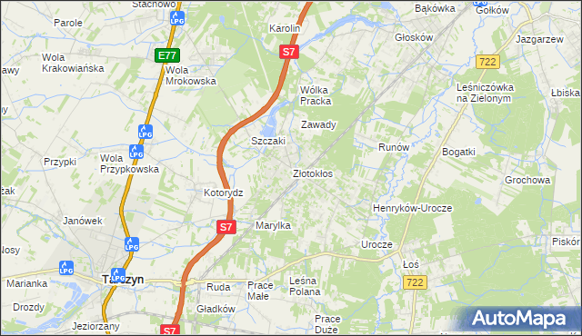 mapa Złotokłos, Złotokłos na mapie Targeo