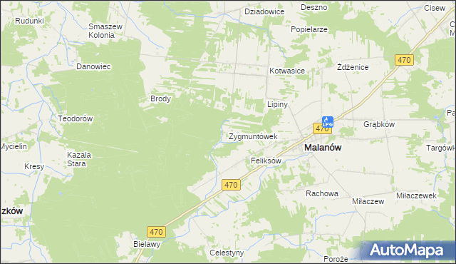mapa Zygmuntówek gmina Malanów, Zygmuntówek gmina Malanów na mapie Targeo