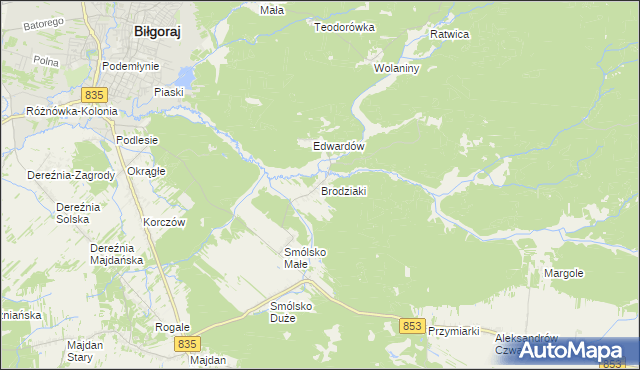 mapa Brodziaki, Brodziaki na mapie Targeo