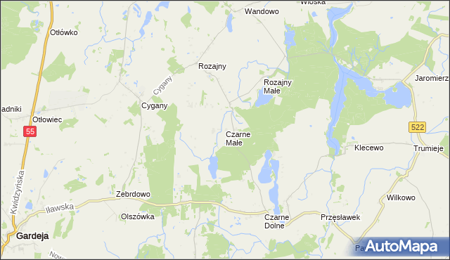 mapa Czarne Małe gmina Gardeja, Czarne Małe gmina Gardeja na mapie Targeo