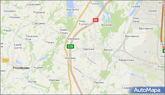 mapa Dąbrowa gmina Żukowo, Dąbrowa gmina Żukowo na mapie Targeo