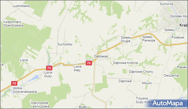 mapa Dębowiec gmina Trzydnik Duży, Dębowiec gmina Trzydnik Duży na mapie Targeo