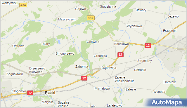 mapa Grodnica gmina Borek Wielkopolski, Grodnica gmina Borek Wielkopolski na mapie Targeo