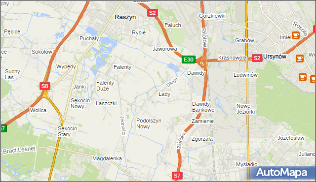 mapa Łady gmina Raszyn, Łady gmina Raszyn na mapie Targeo