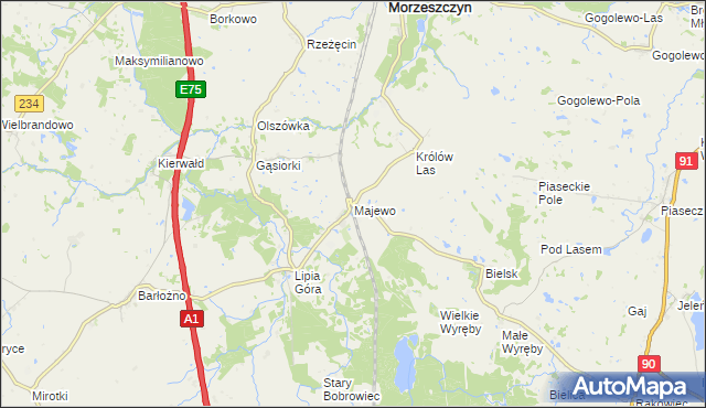 mapa Majewo gmina Morzeszczyn, Majewo gmina Morzeszczyn na mapie Targeo