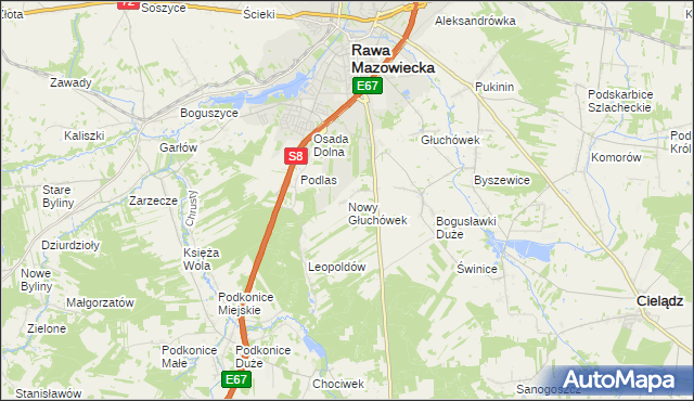 mapa Nowy Głuchówek, Nowy Głuchówek na mapie Targeo