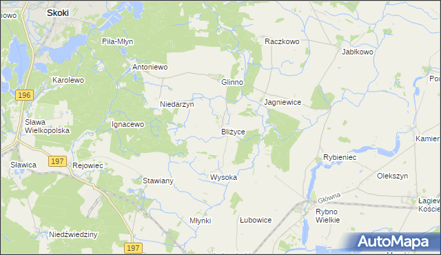 mapa Bliżyce gmina Skoki, Bliżyce gmina Skoki na mapie Targeo