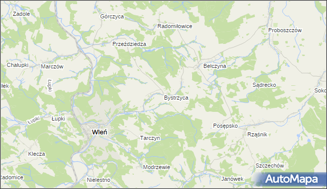 mapa Bystrzyca gmina Wleń, Bystrzyca gmina Wleń na mapie Targeo