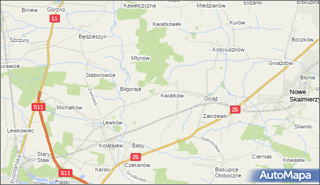 mapa Kwiatków gmina Ostrów Wielkopolski, Kwiatków gmina Ostrów Wielkopolski na mapie Targeo