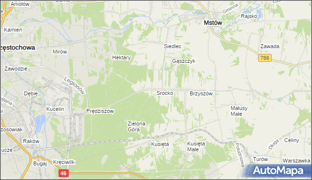 mapa Srocko gmina Mstów, Srocko gmina Mstów na mapie Targeo