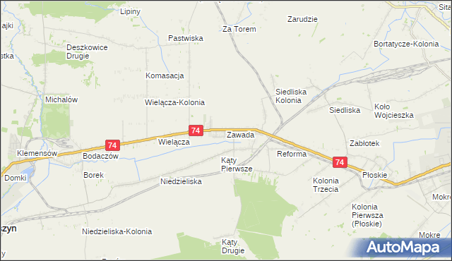 mapa Zawada gmina Zamość, Zawada gmina Zamość na mapie Targeo