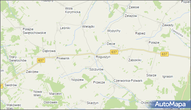 mapa Roguszyn gmina Korytnica, Roguszyn gmina Korytnica na mapie Targeo