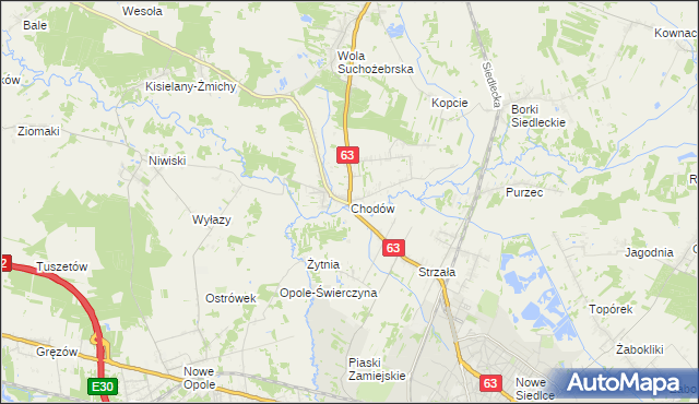 mapa Chodów gmina Siedlce, Chodów gmina Siedlce na mapie Targeo