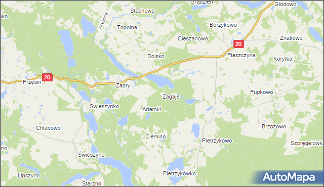 mapa Zagaje gmina Koczała, Zagaje gmina Koczała na mapie Targeo