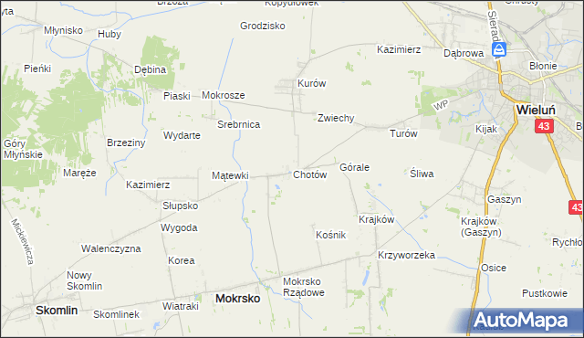 mapa Chotów gmina Mokrsko, Chotów gmina Mokrsko na mapie Targeo