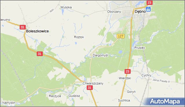 mapa Dargomyśl gmina Dębno, Dargomyśl gmina Dębno na mapie Targeo
