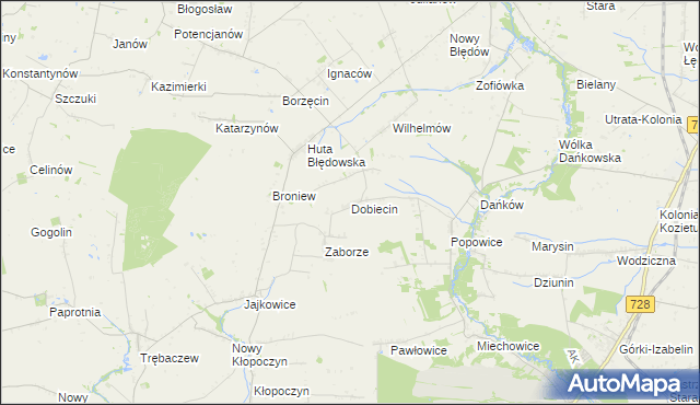 mapa Dobiecin gmina Mogielnica, Dobiecin gmina Mogielnica na mapie Targeo