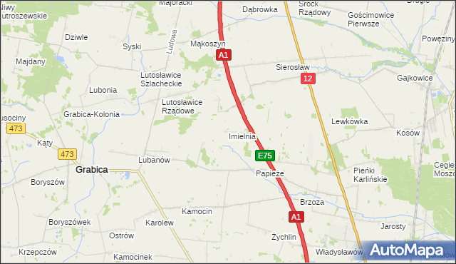 mapa Imielnia gmina Moszczenica, Imielnia gmina Moszczenica na mapie Targeo