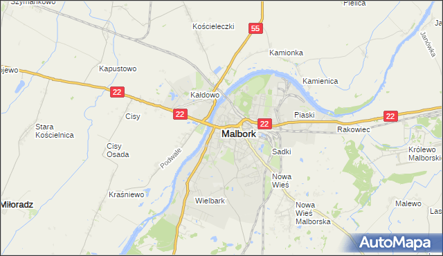 mapa Malborka, Malbork na mapie Targeo